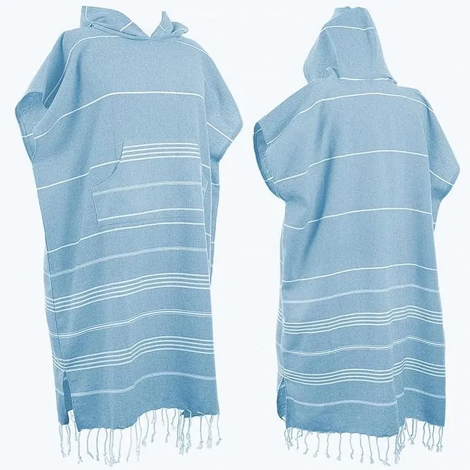 1pcs Large Turkish Cotton Poncho Towel Surf Poncho Changing Towel Robe with Hood and Front Pocket Absorbent Wearable Towel Hooded Beach Towel for Adult Man Women Beach Pool (Emerald Blue, Medium)