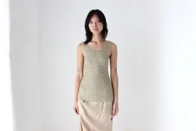 2000s Gold Knit Sleeveless Crochet Tank