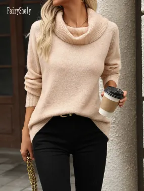 2025, Winter Casual Rollkragen Gestrickte Pullover Für Frauen Solide Langarm Pullover Damen Herbst Trend Warm Off Schulter Jumper