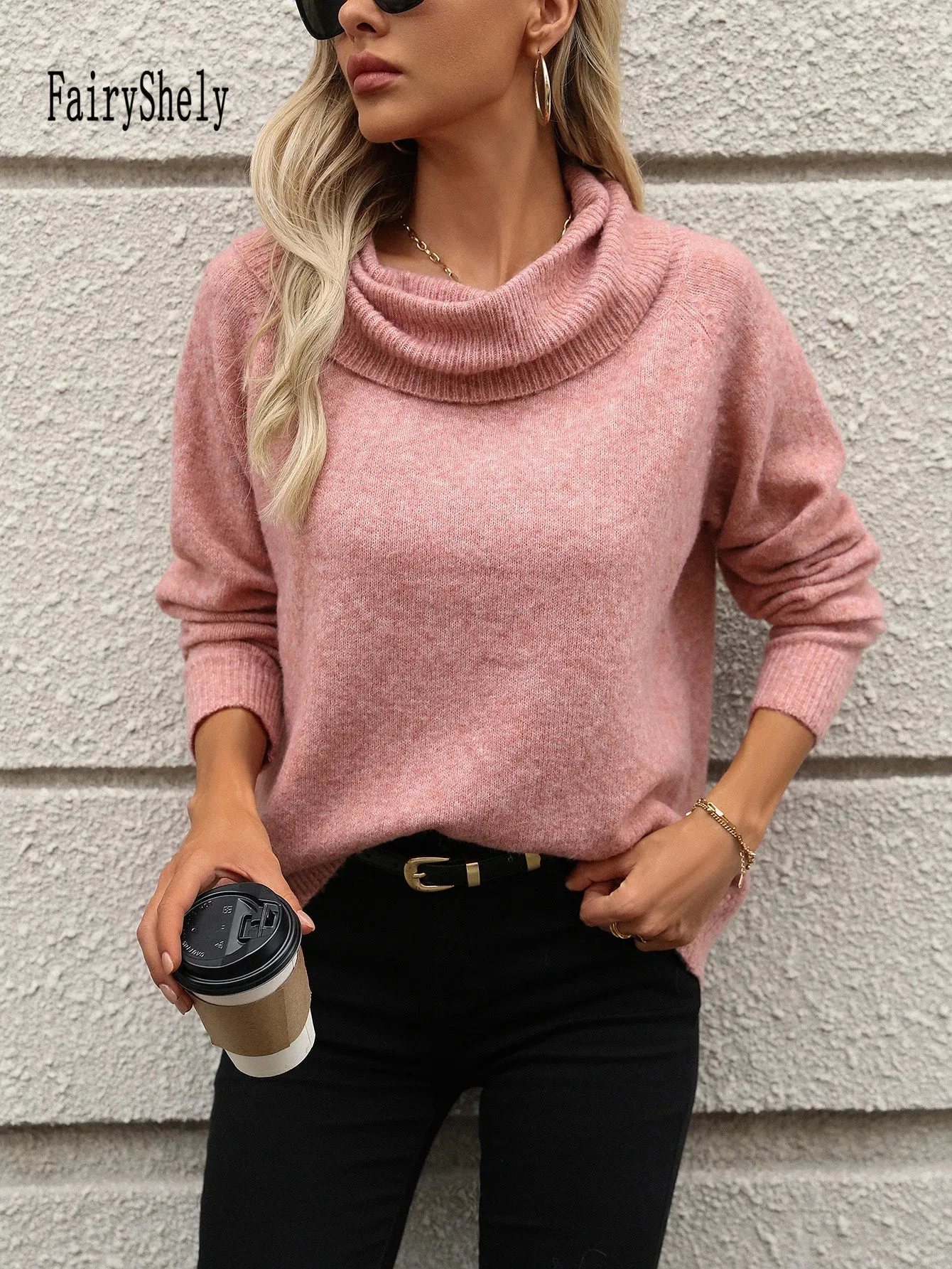 2025, Winter Casual Rollkragen Gestrickte Pullover Für Frauen Solide Langarm Pullover Damen Herbst Trend Warm Off Schulter Jumper