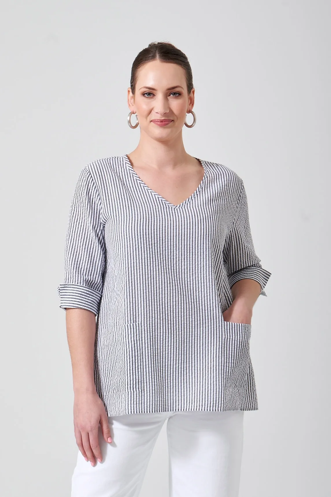 28" Seersucker Soft V Tunic