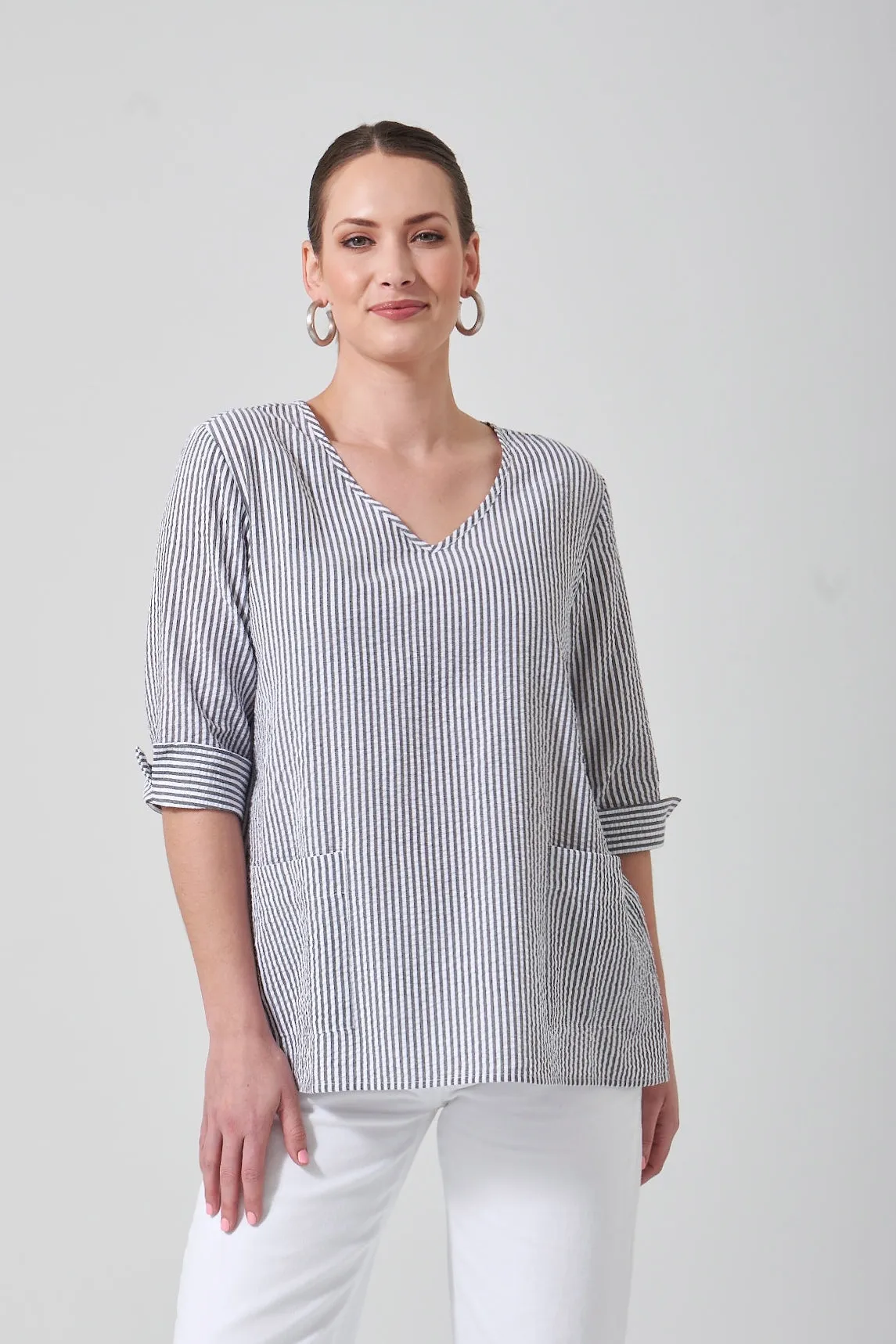 28" Seersucker Soft V Tunic