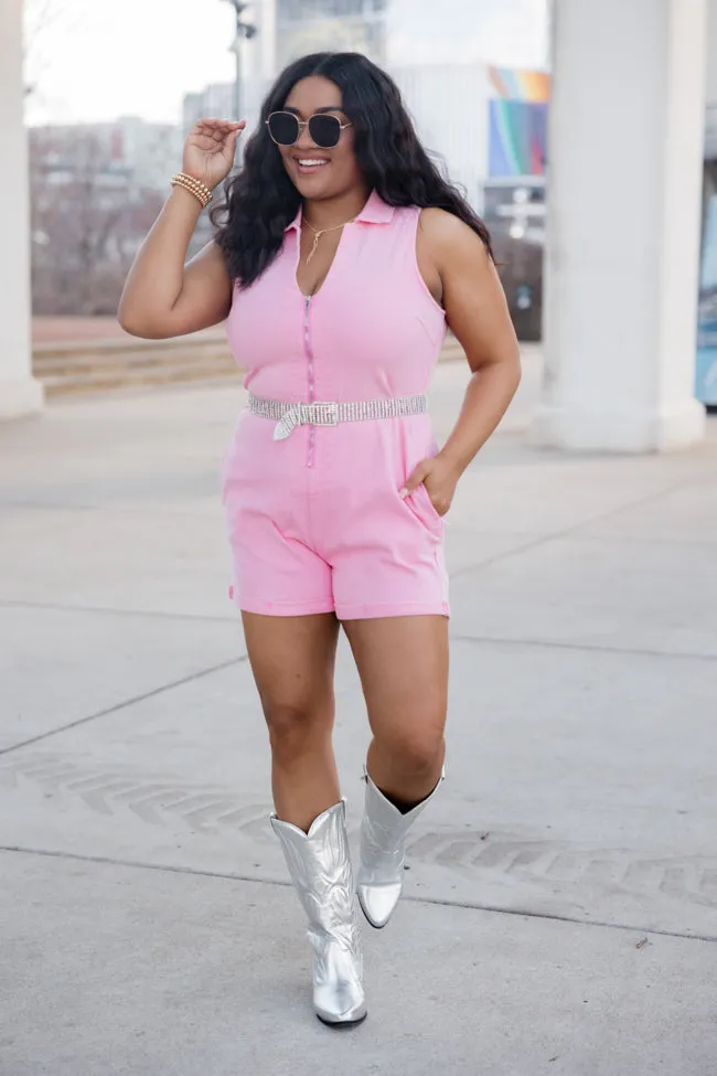 A Lesson Learned Pink Denim Zip Up Romper
