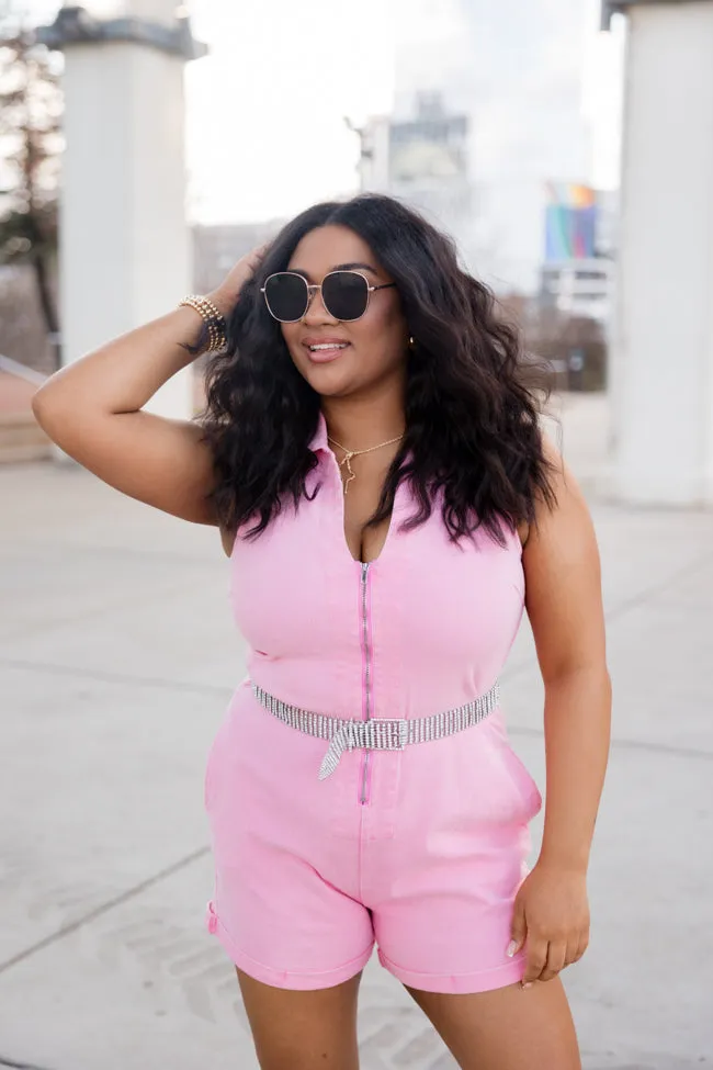 A Lesson Learned Pink Denim Zip Up Romper