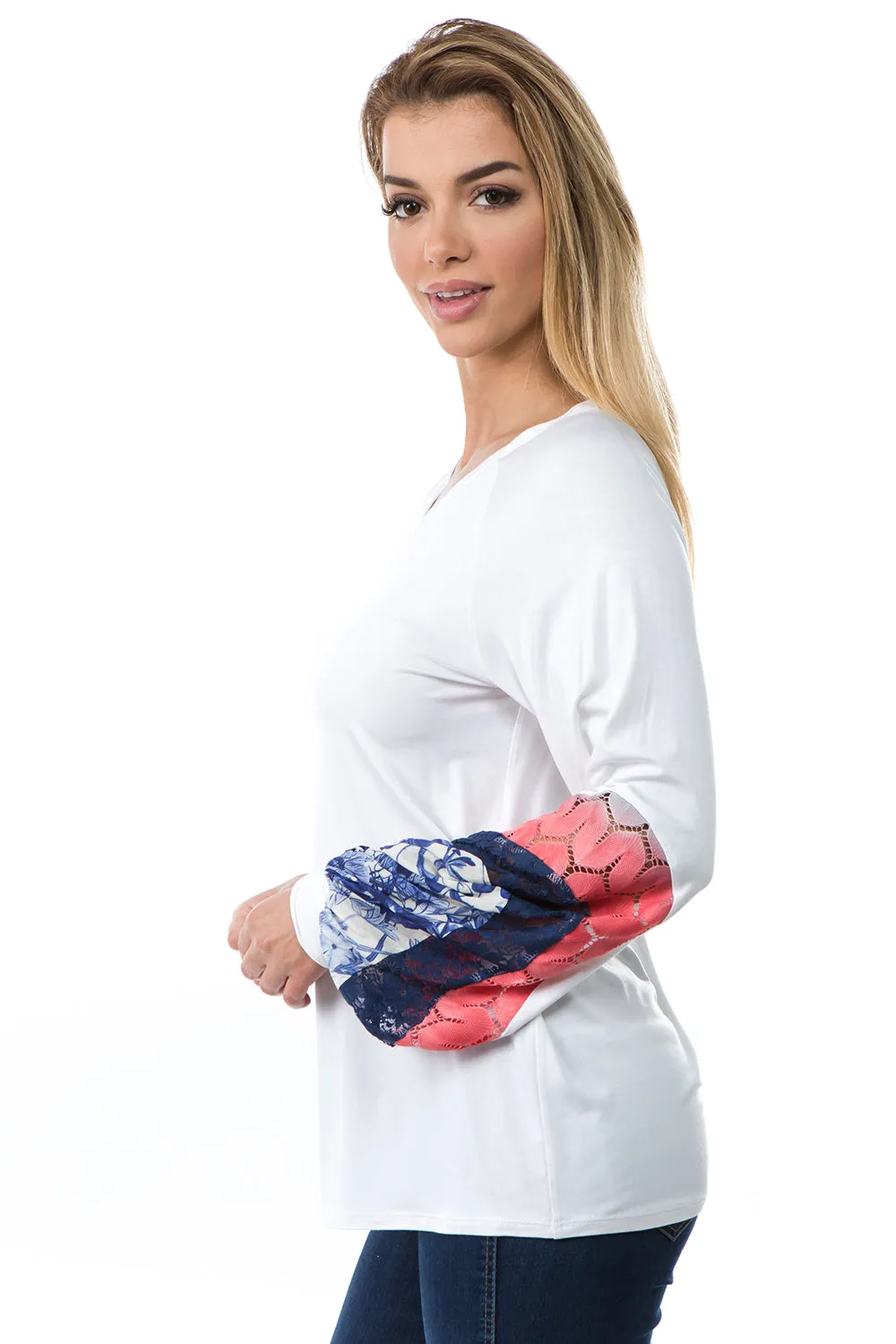 ADIRA COLOR BLOCK SLEEVE TOP (IVORY)- VT2695