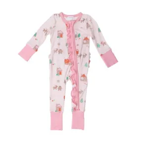 Angel Dear Baby Girls PINK Gingerbread Sleigh Bamboo Zipper Romper Sleeper