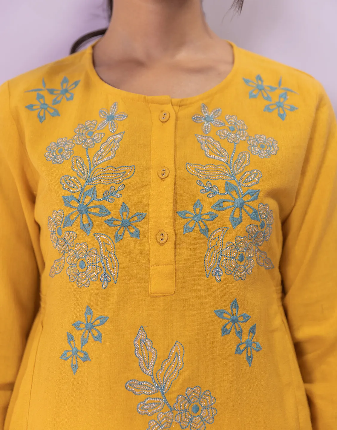 Arina Yellow Embroidred Tunic