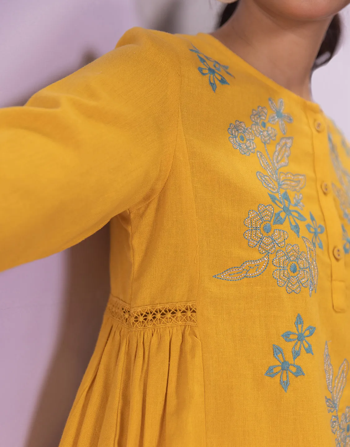 Arina Yellow Embroidred Tunic