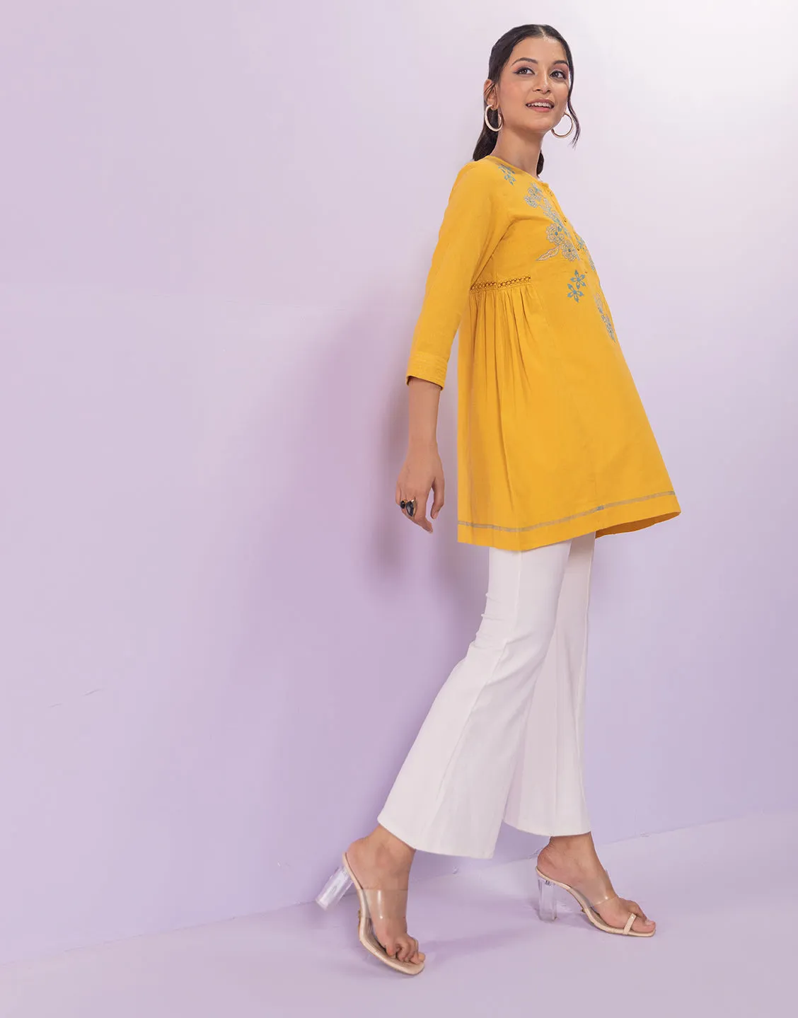 Arina Yellow Embroidred Tunic