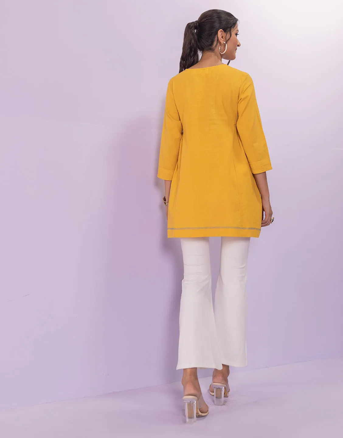 Arina Yellow Embroidred Tunic