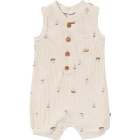 Baby Boys Beige Sailboat Sleeveless Romper