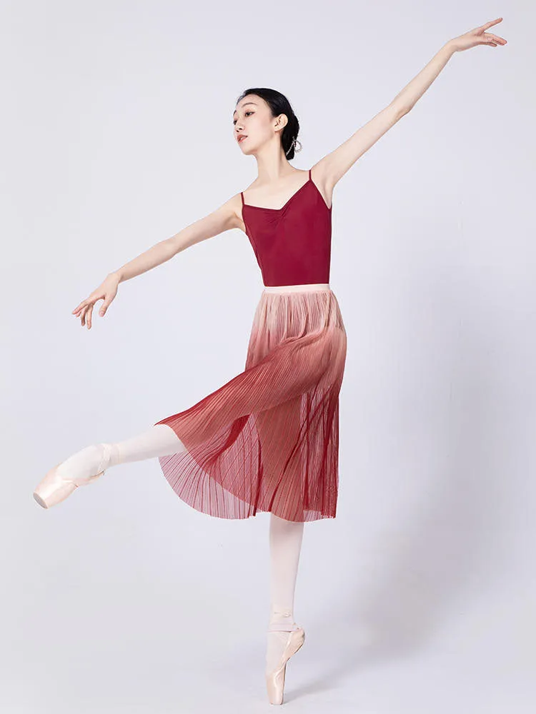 Ballet Dance Gradient Pleated Long Skirt One-piece Mesh Dance Costume