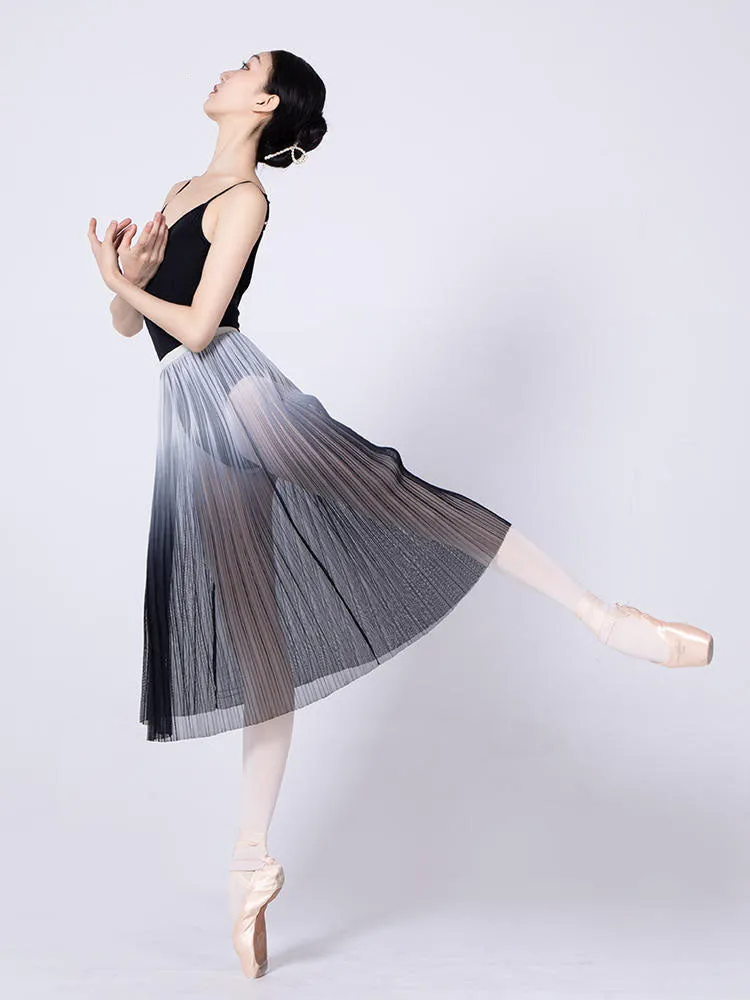 Ballet Dance Gradient Pleated Long Skirt One-piece Mesh Dance Costume