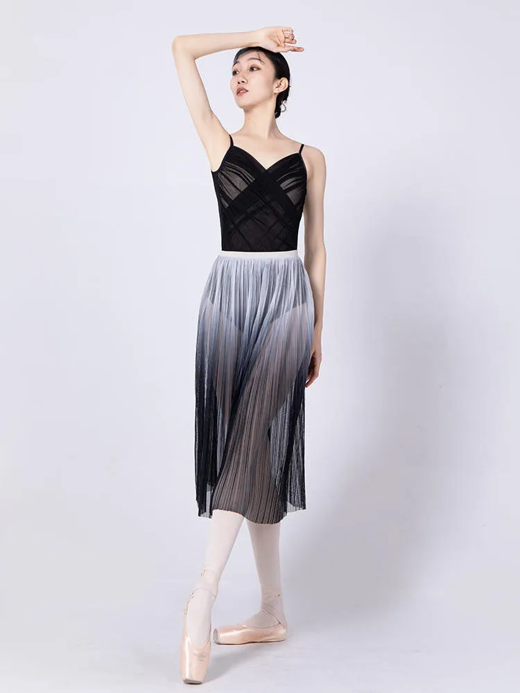 Ballet Dance Gradient Pleated Long Skirt One-piece Mesh Dance Costume