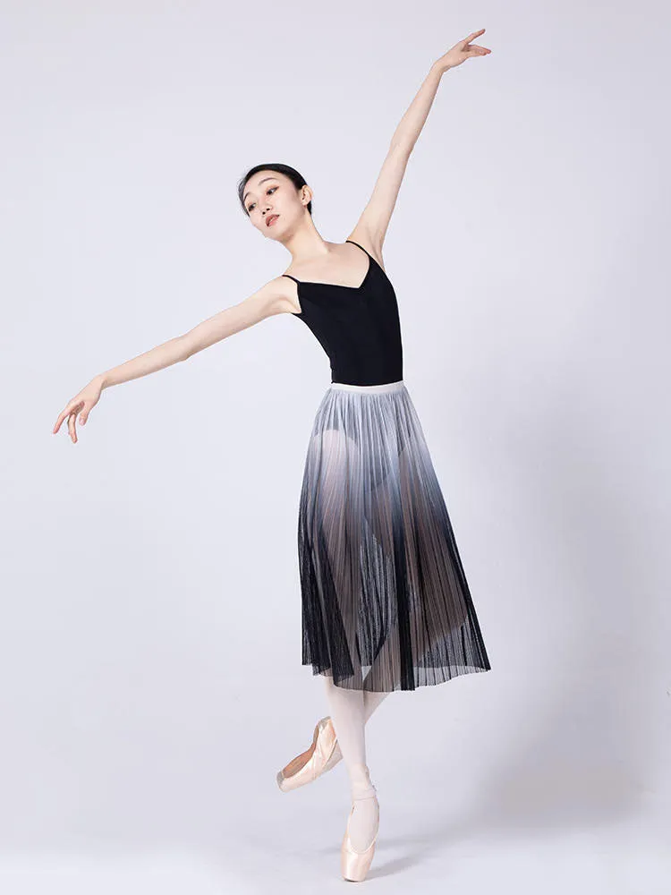 Ballet Dance Gradient Pleated Long Skirt One-piece Mesh Dance Costume