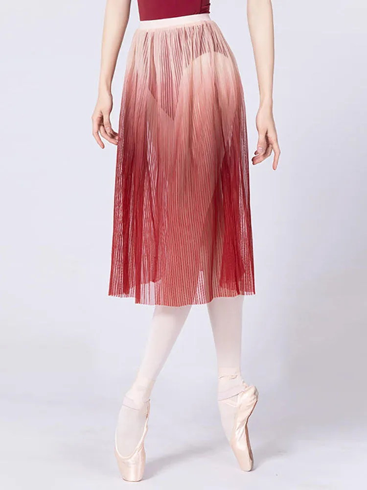 Ballet Dance Gradient Pleated Long Skirt One-piece Mesh Dance Costume