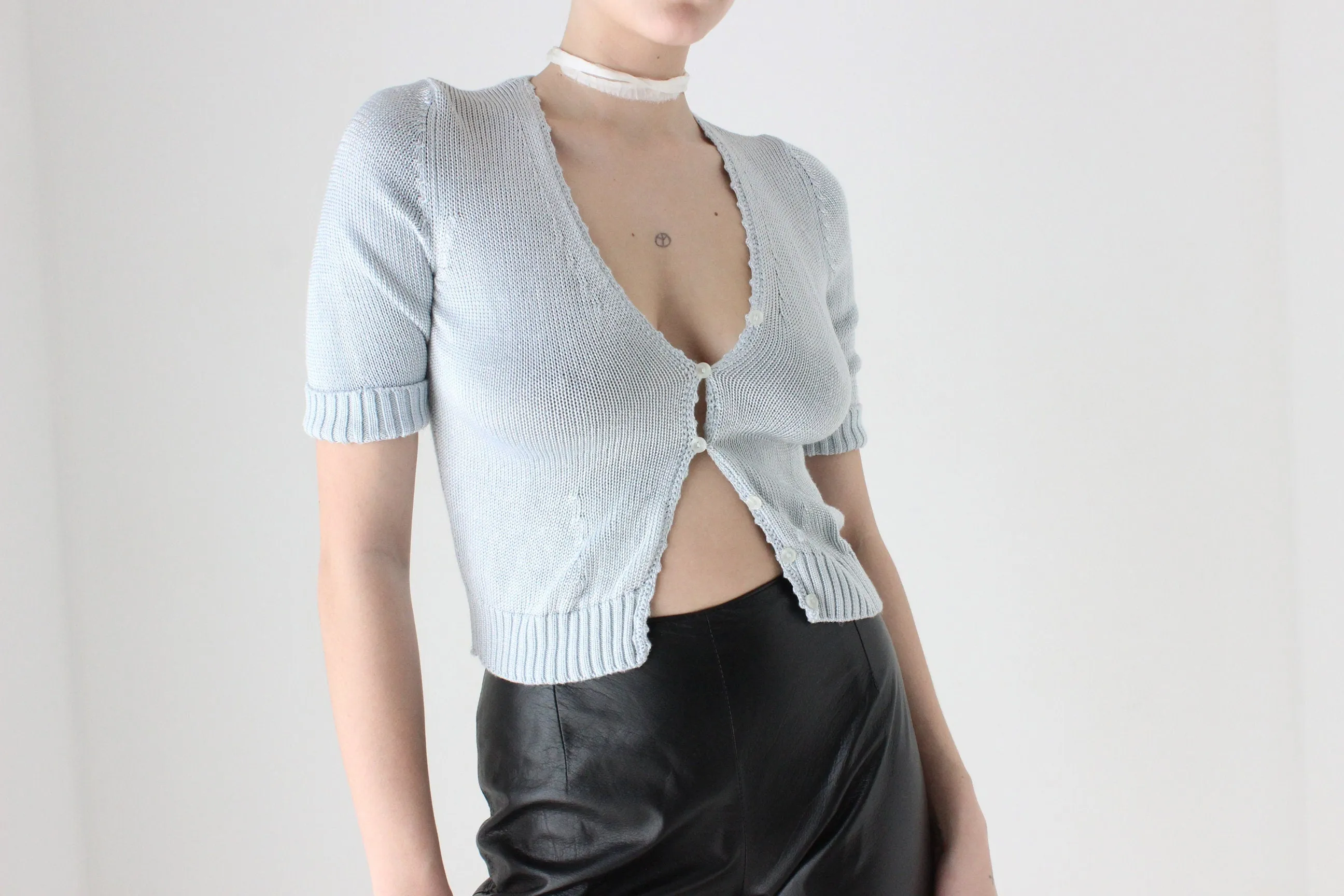 BALLETCORE 90s Pastel Cotton Knit Button Up Top