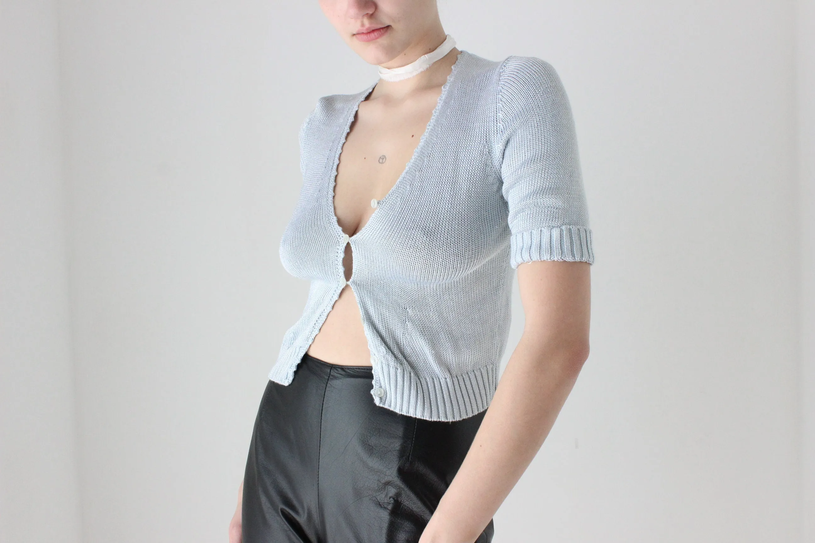 BALLETCORE 90s Pastel Cotton Knit Button Up Top