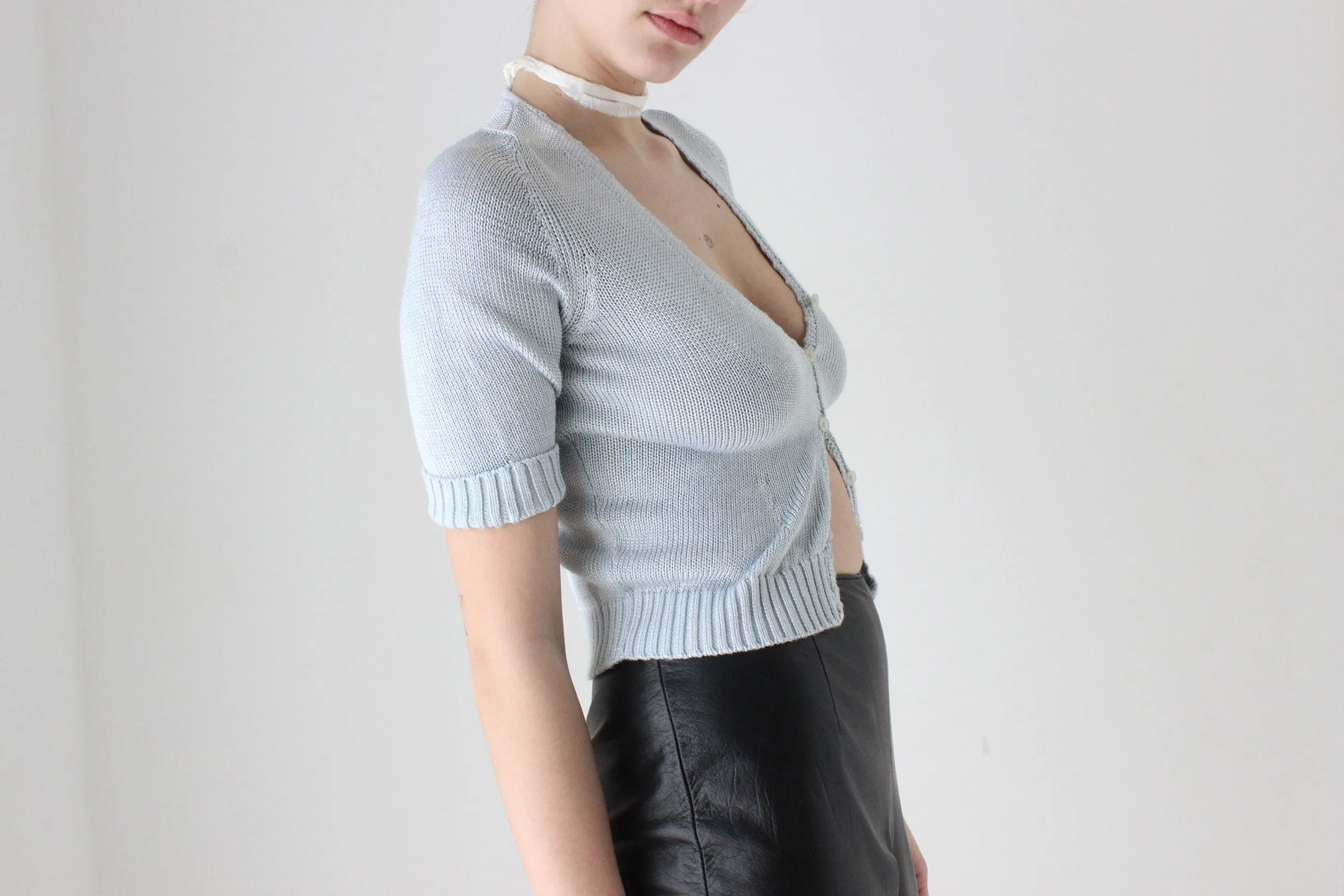 BALLETCORE 90s Pastel Cotton Knit Button Up Top
