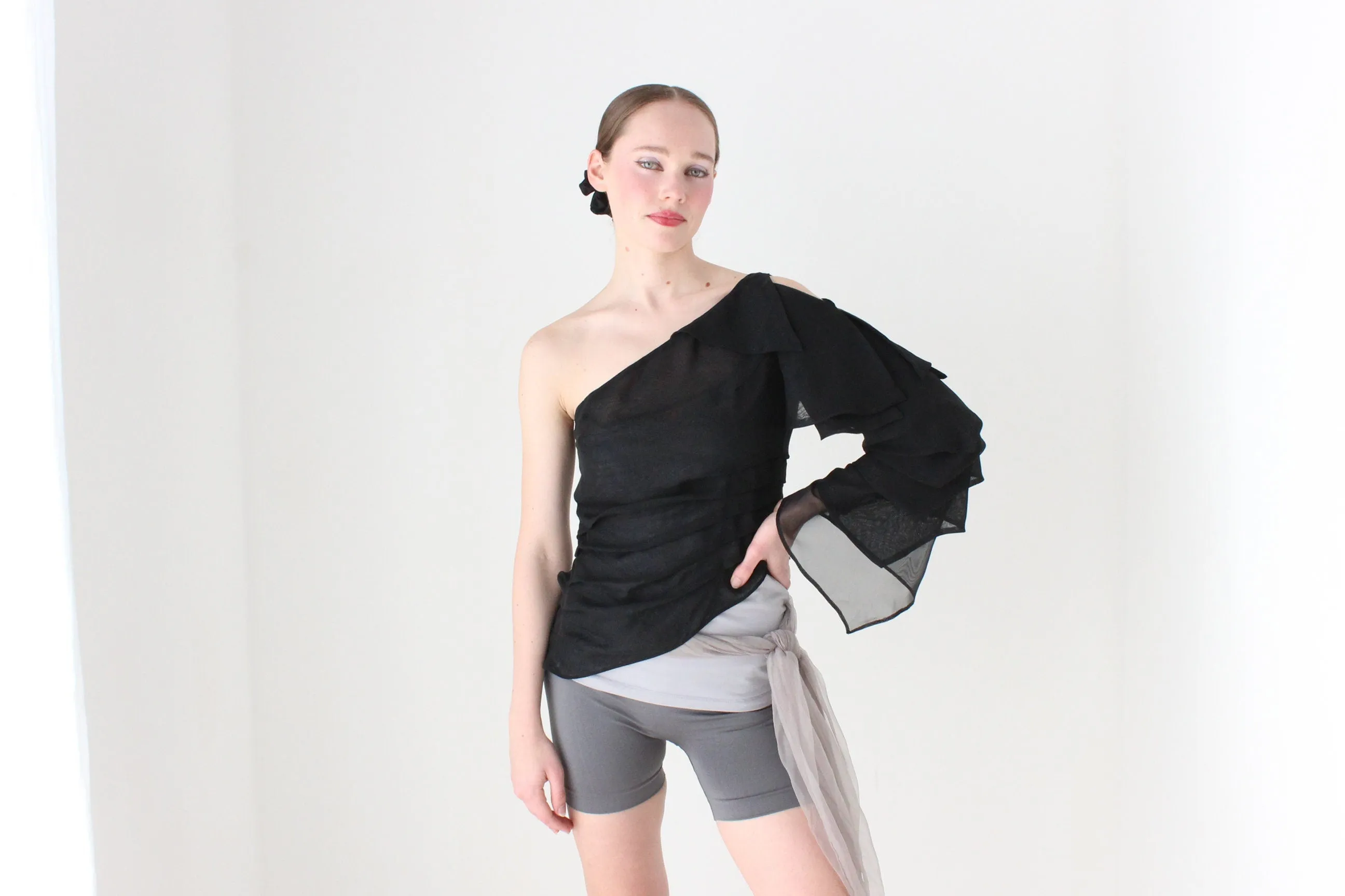 BALLETCORE Y2K Designer One Shoulder Origami Top