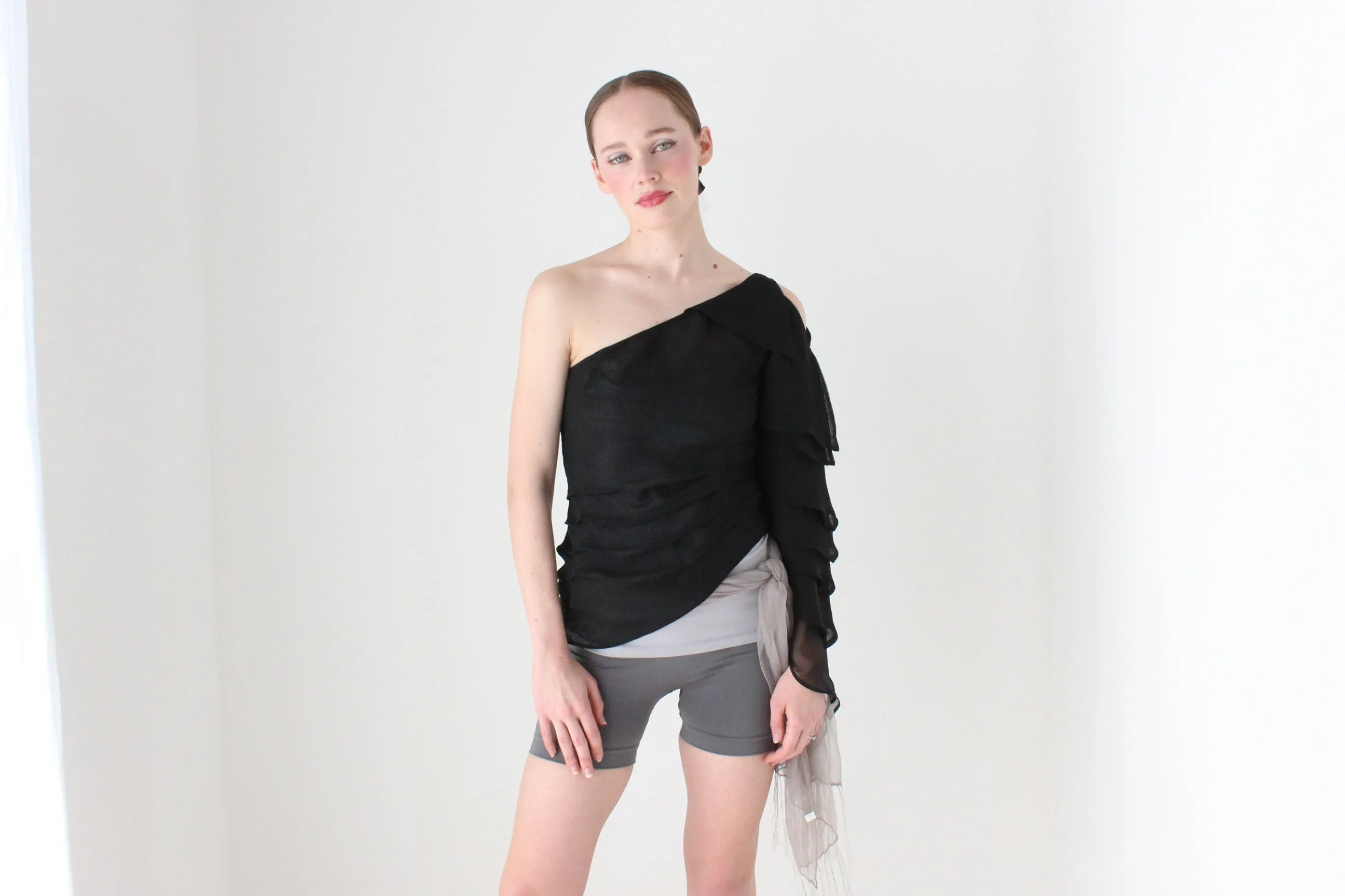 BALLETCORE Y2K Designer One Shoulder Origami Top