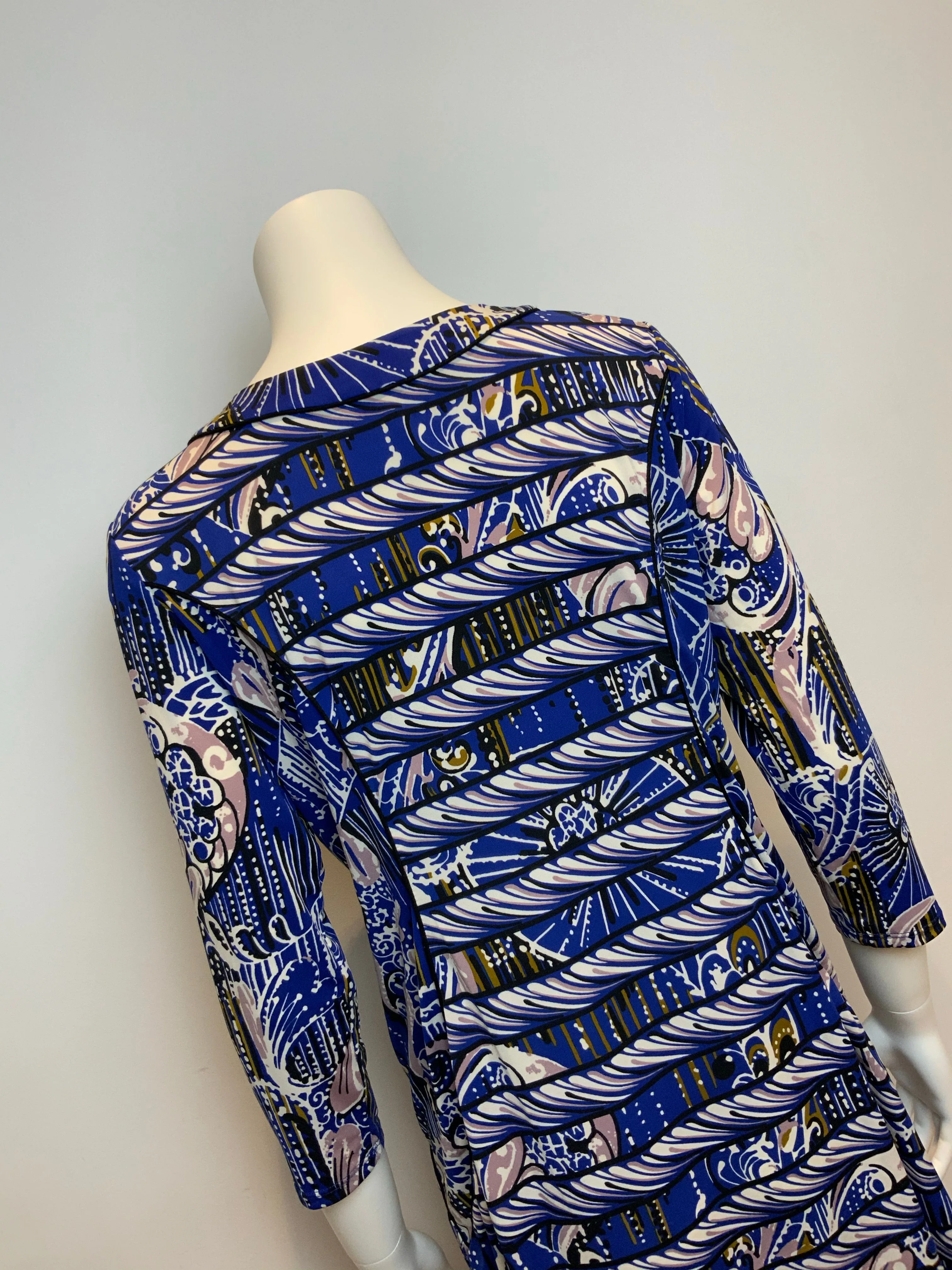 BCBG MAX AZRIA BLUE PRINTED TUNIC DRESS SIZE L LARGE LADIES