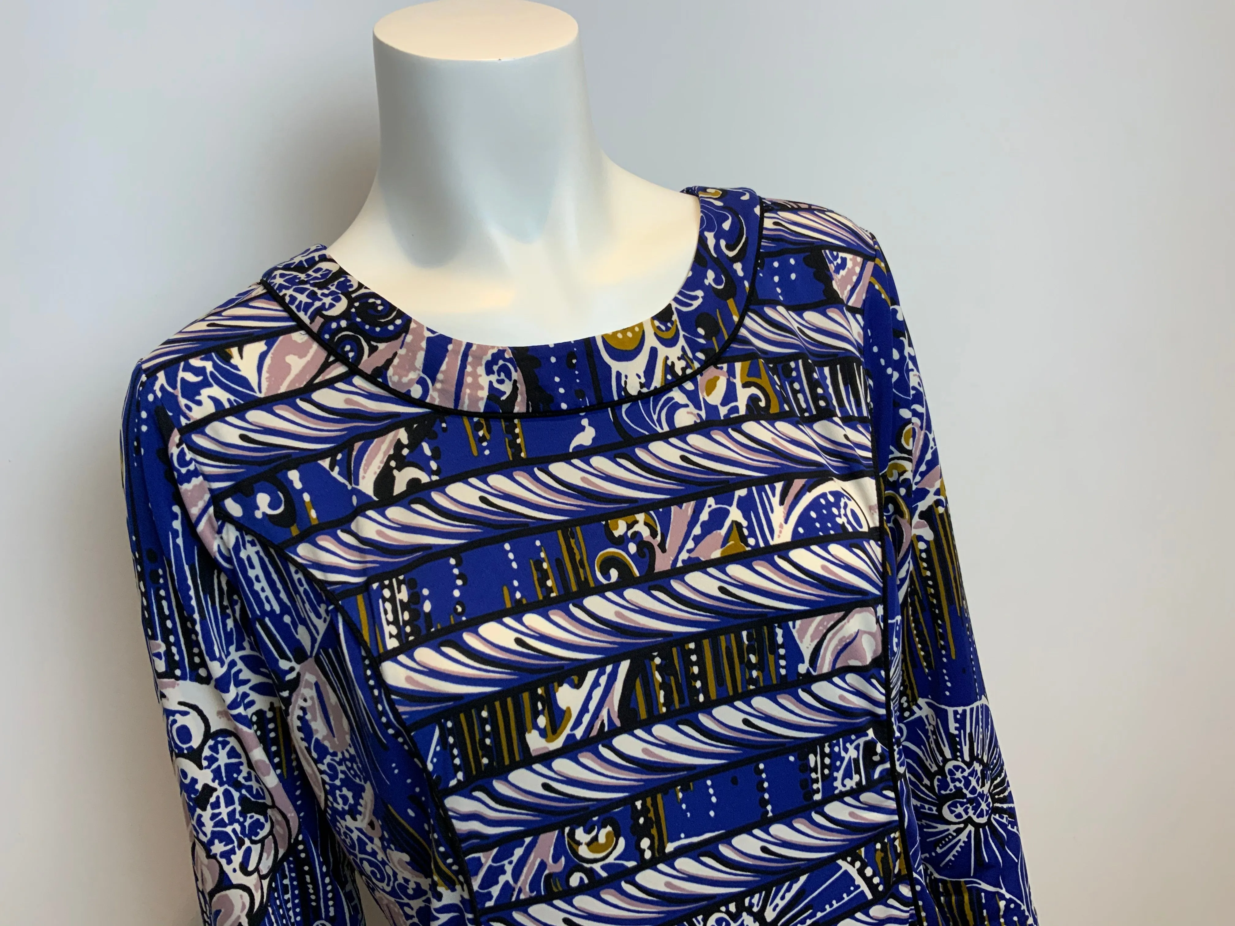 BCBG MAX AZRIA BLUE PRINTED TUNIC DRESS SIZE L LARGE LADIES