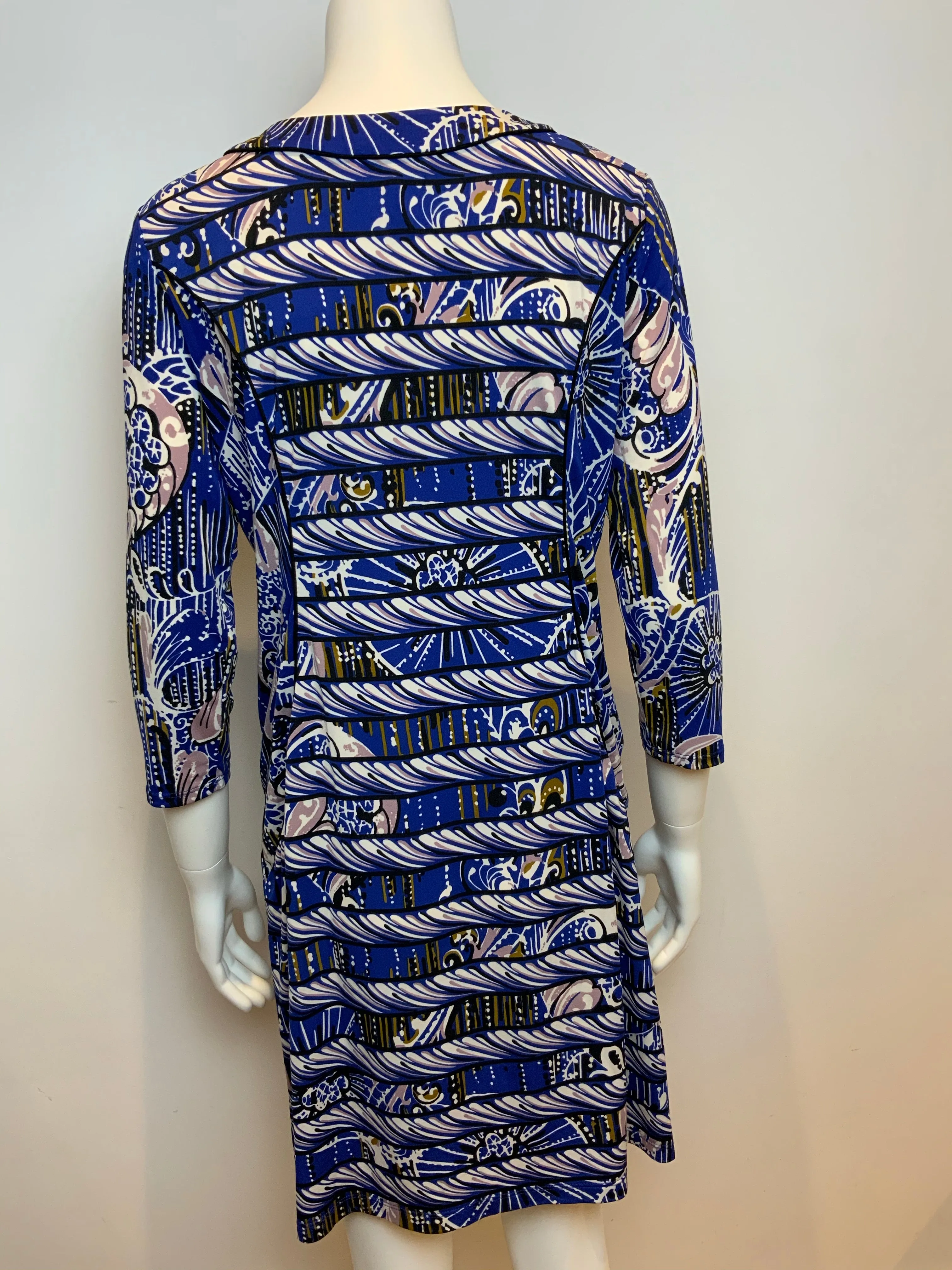 BCBG MAX AZRIA BLUE PRINTED TUNIC DRESS SIZE L LARGE LADIES