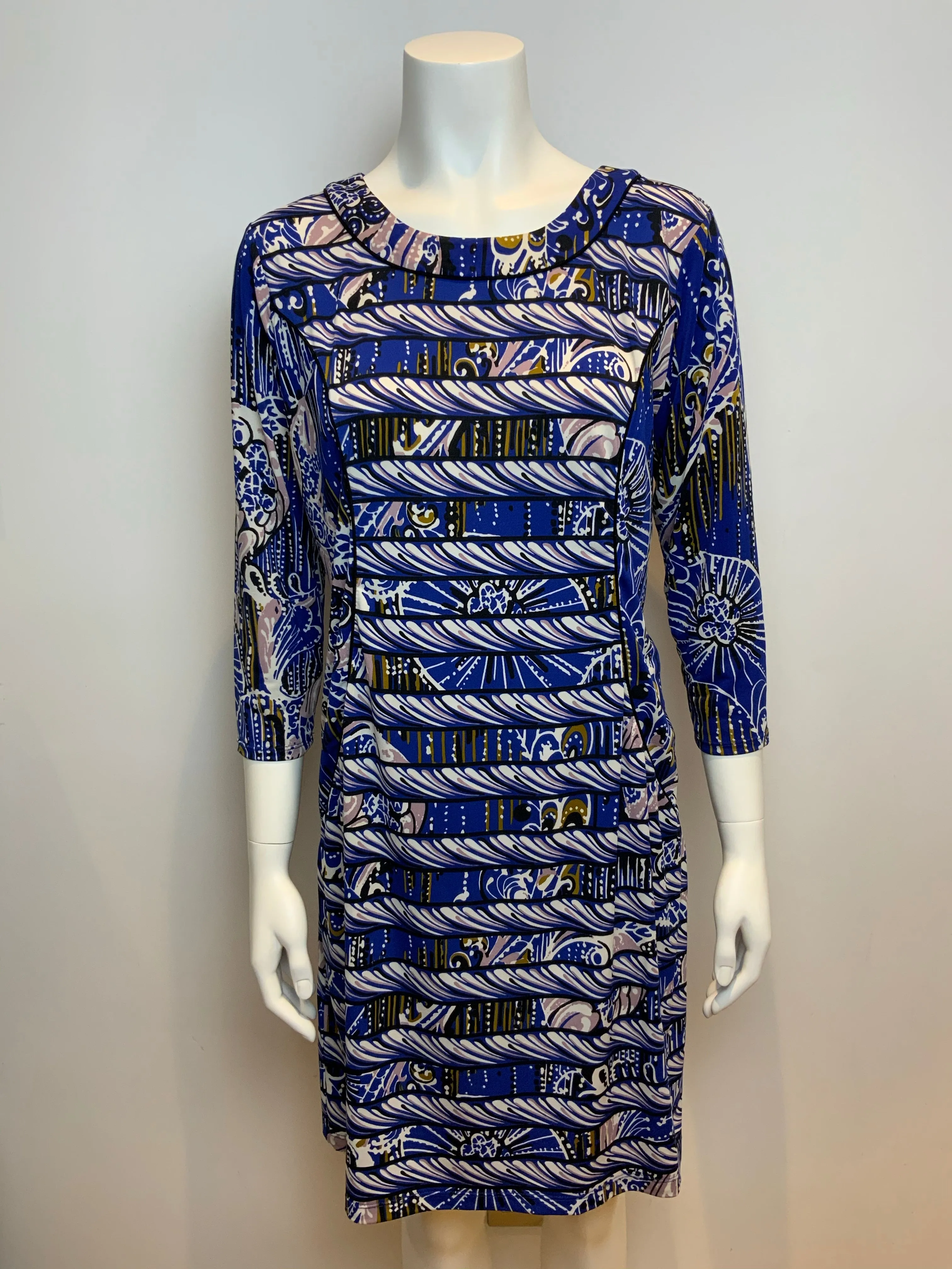 BCBG MAX AZRIA BLUE PRINTED TUNIC DRESS SIZE L LARGE LADIES