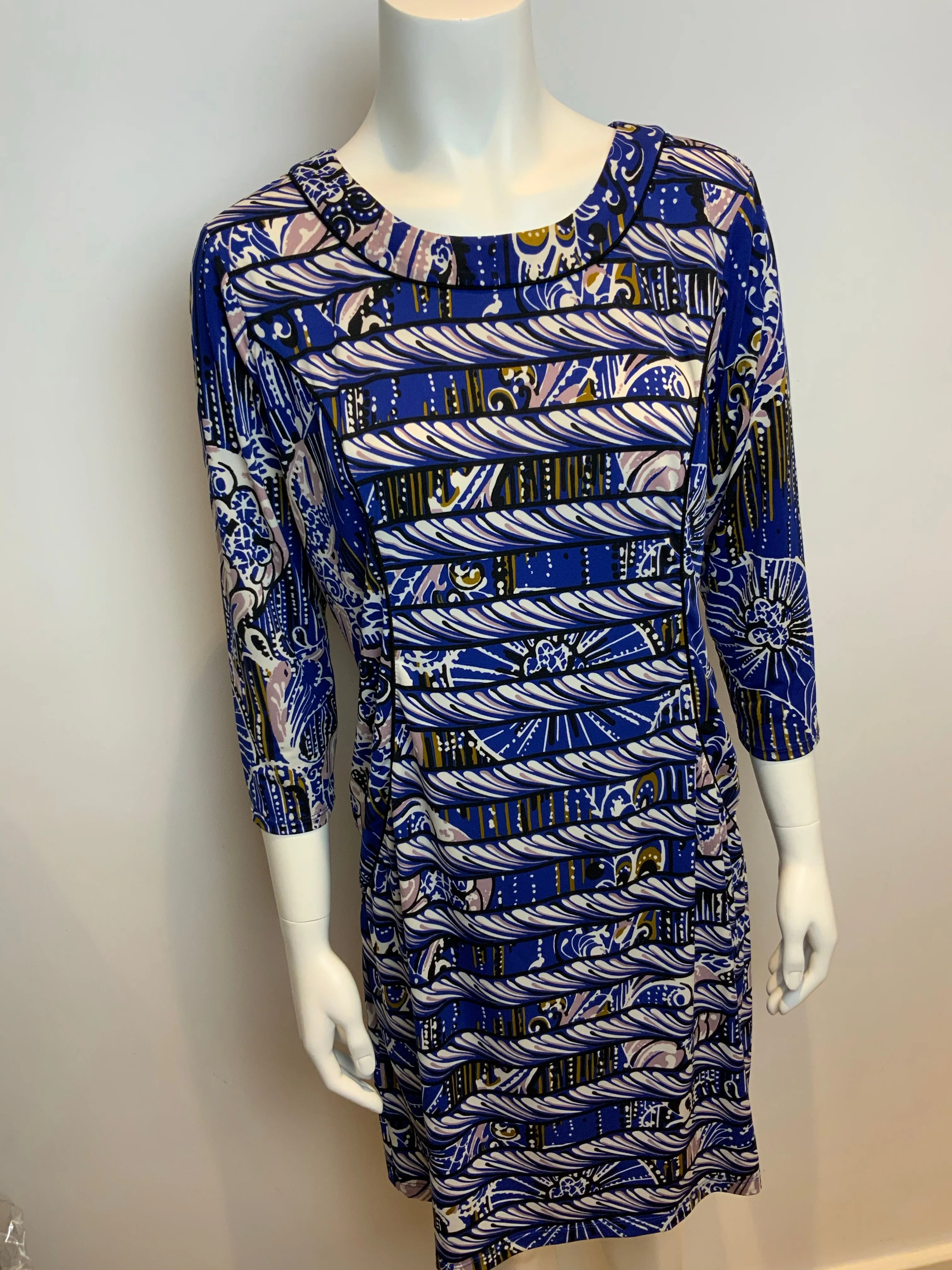 BCBG MAX AZRIA BLUE PRINTED TUNIC DRESS SIZE L LARGE LADIES