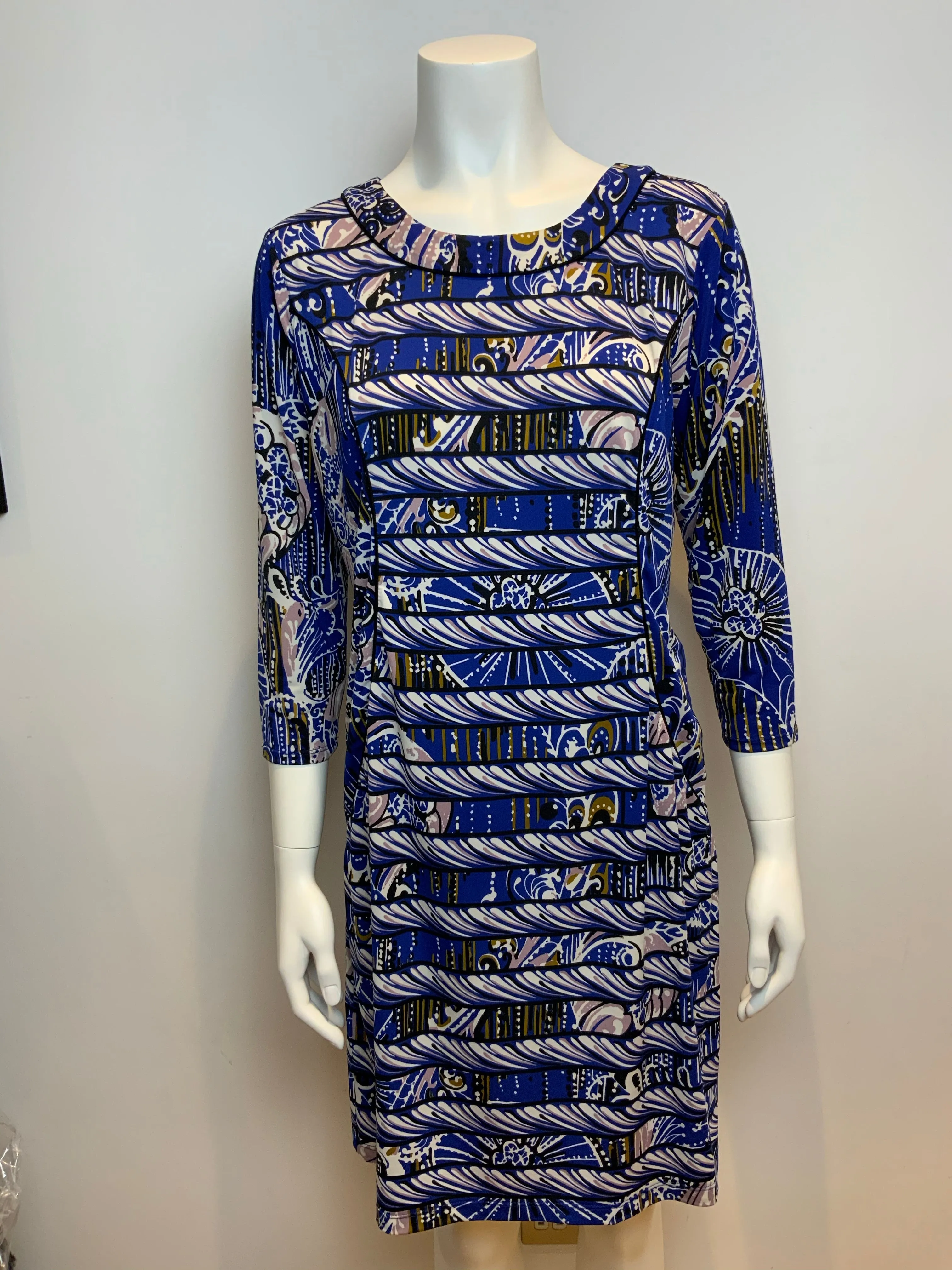 BCBG MAX AZRIA BLUE PRINTED TUNIC DRESS SIZE L LARGE LADIES