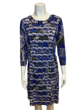 BCBG MAX AZRIA BLUE PRINTED TUNIC DRESS SIZE L LARGE LADIES
