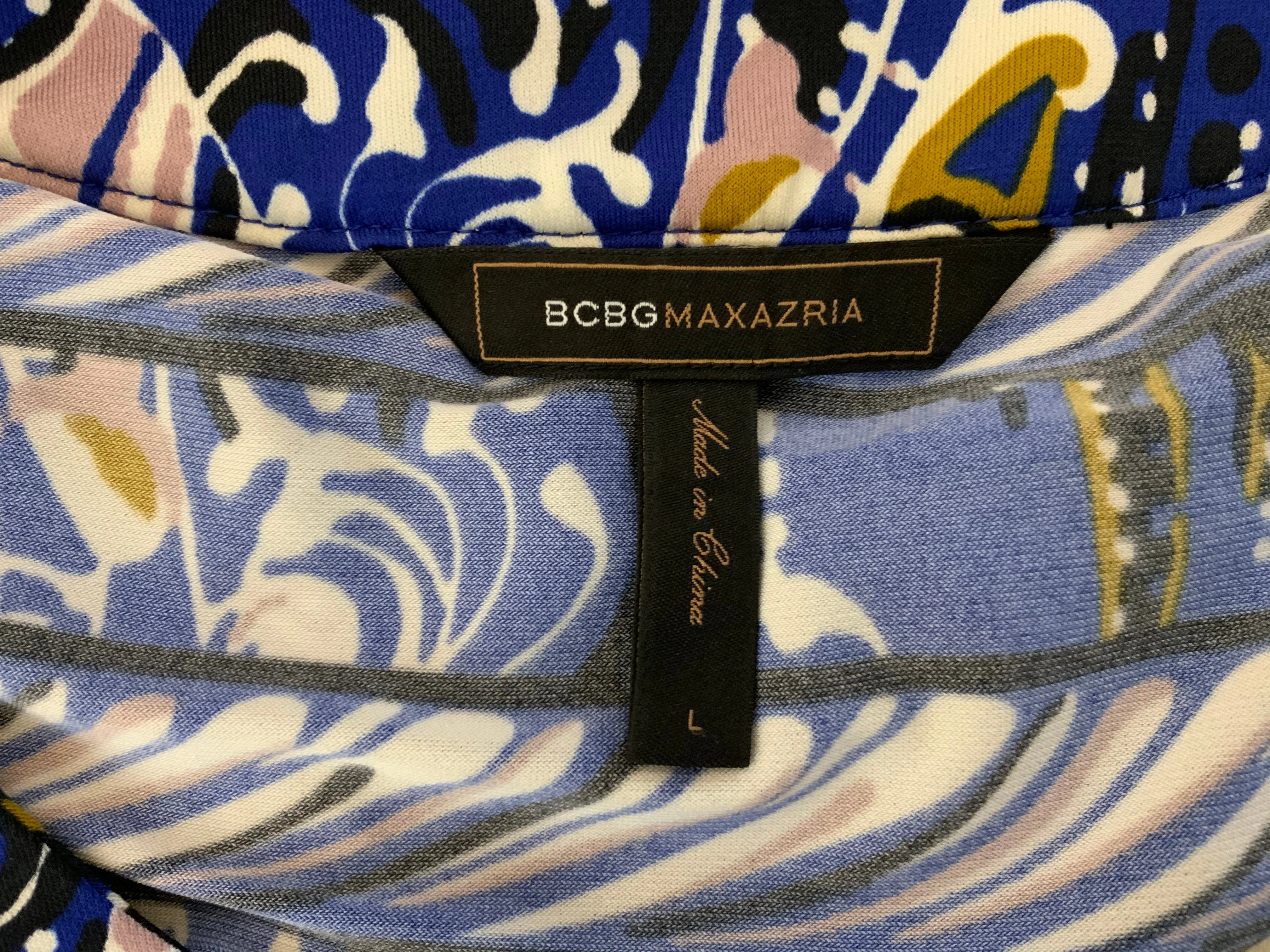 BCBG MAX AZRIA BLUE PRINTED TUNIC DRESS SIZE L LARGE LADIES