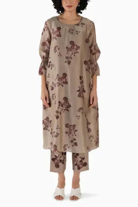 Beige Sequence Work Tunic and Pant