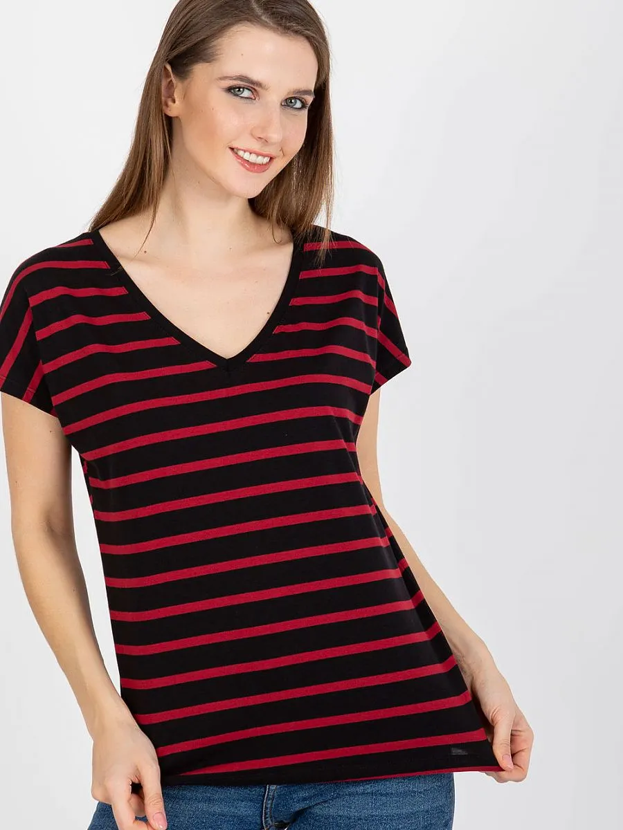 Black & Red Stripe V-Neck T-shirt