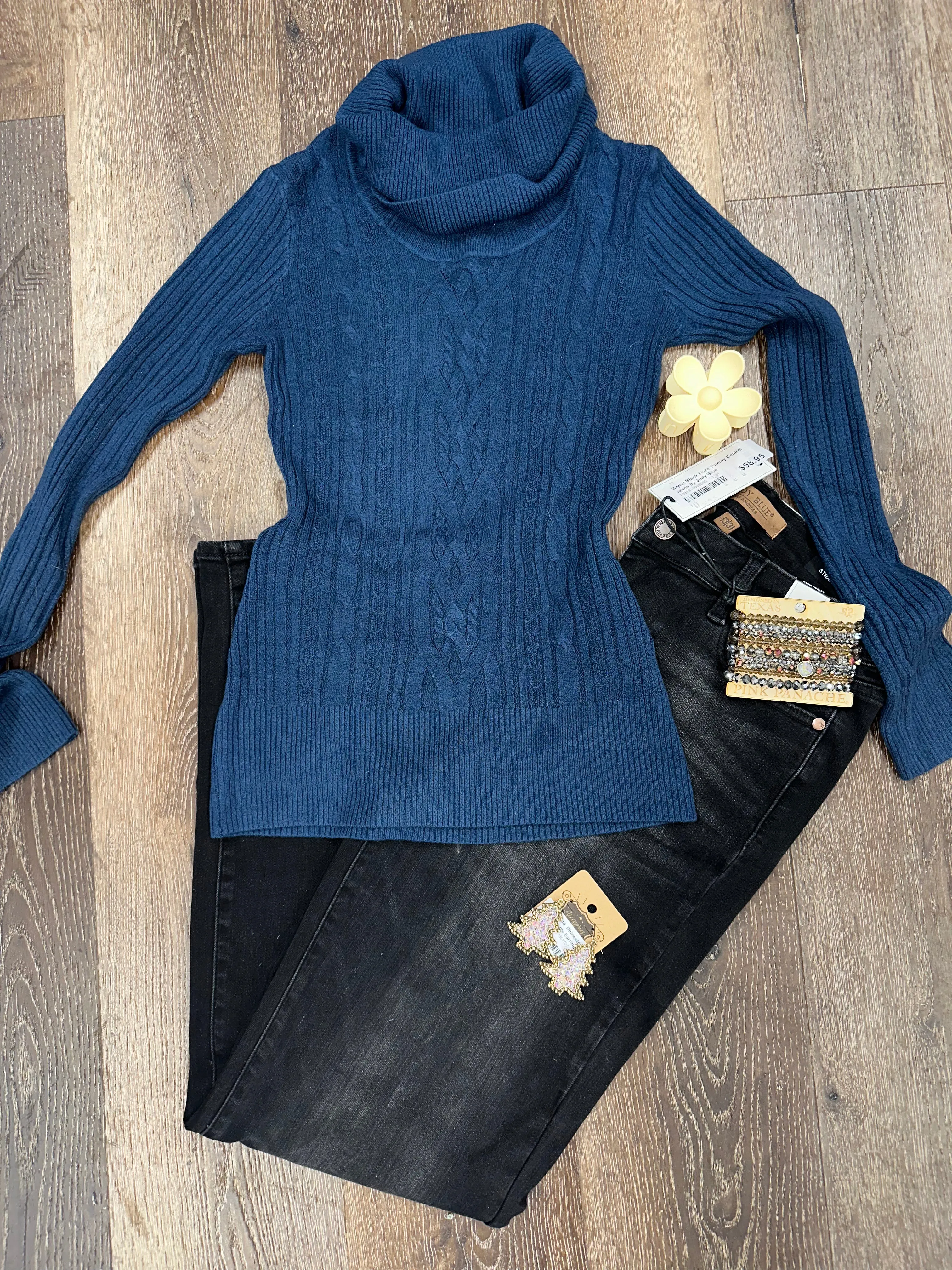 Blue Turtleneck Top