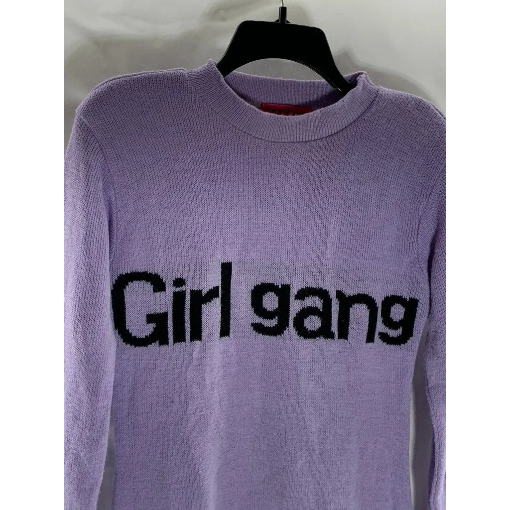 BOOHOO Women's Purple Knit Crewneck Girl Gang Logo Pullover Sweater SZ S/M