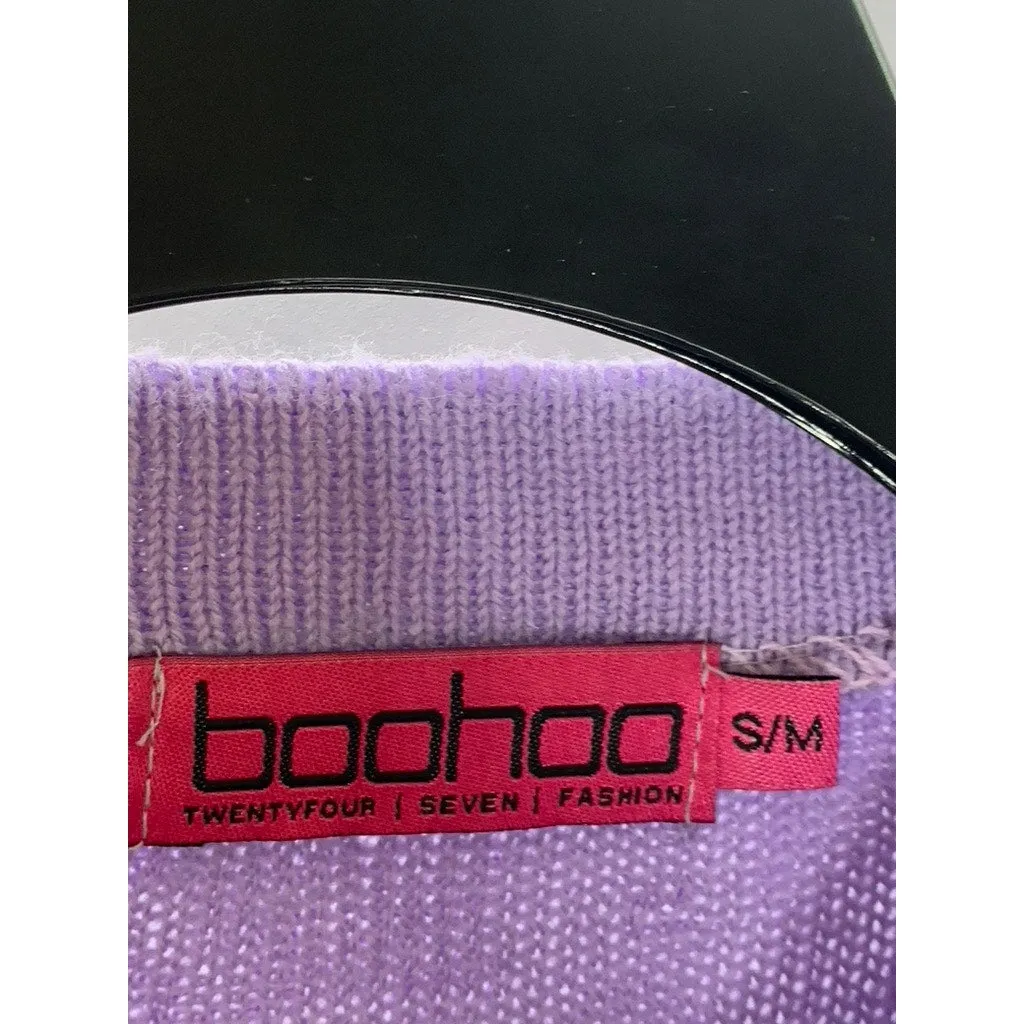 BOOHOO Women's Purple Knit Crewneck Girl Gang Logo Pullover Sweater SZ S/M