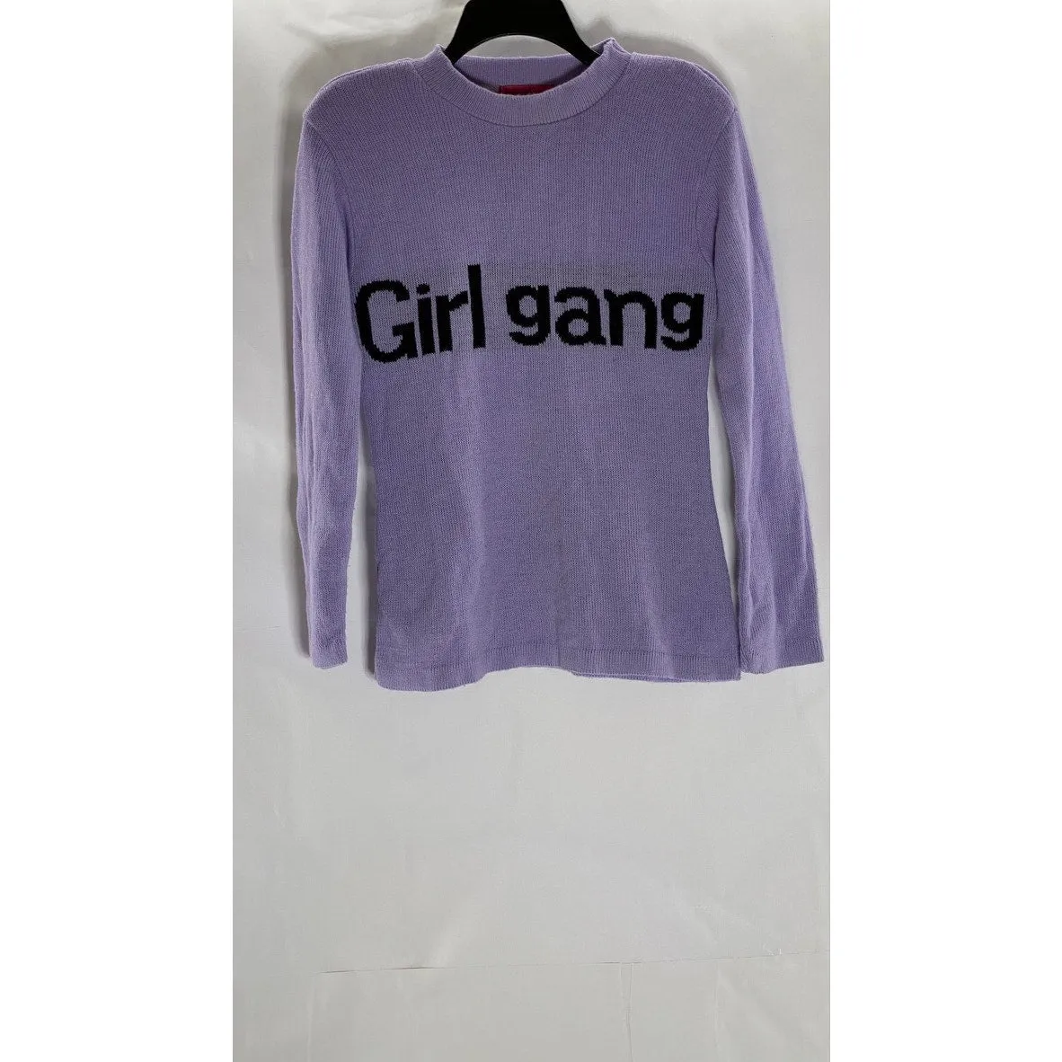 BOOHOO Women's Purple Knit Crewneck Girl Gang Logo Pullover Sweater SZ S/M