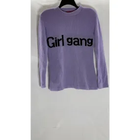 BOOHOO Women's Purple Knit Crewneck Girl Gang Logo Pullover Sweater SZ S/M
