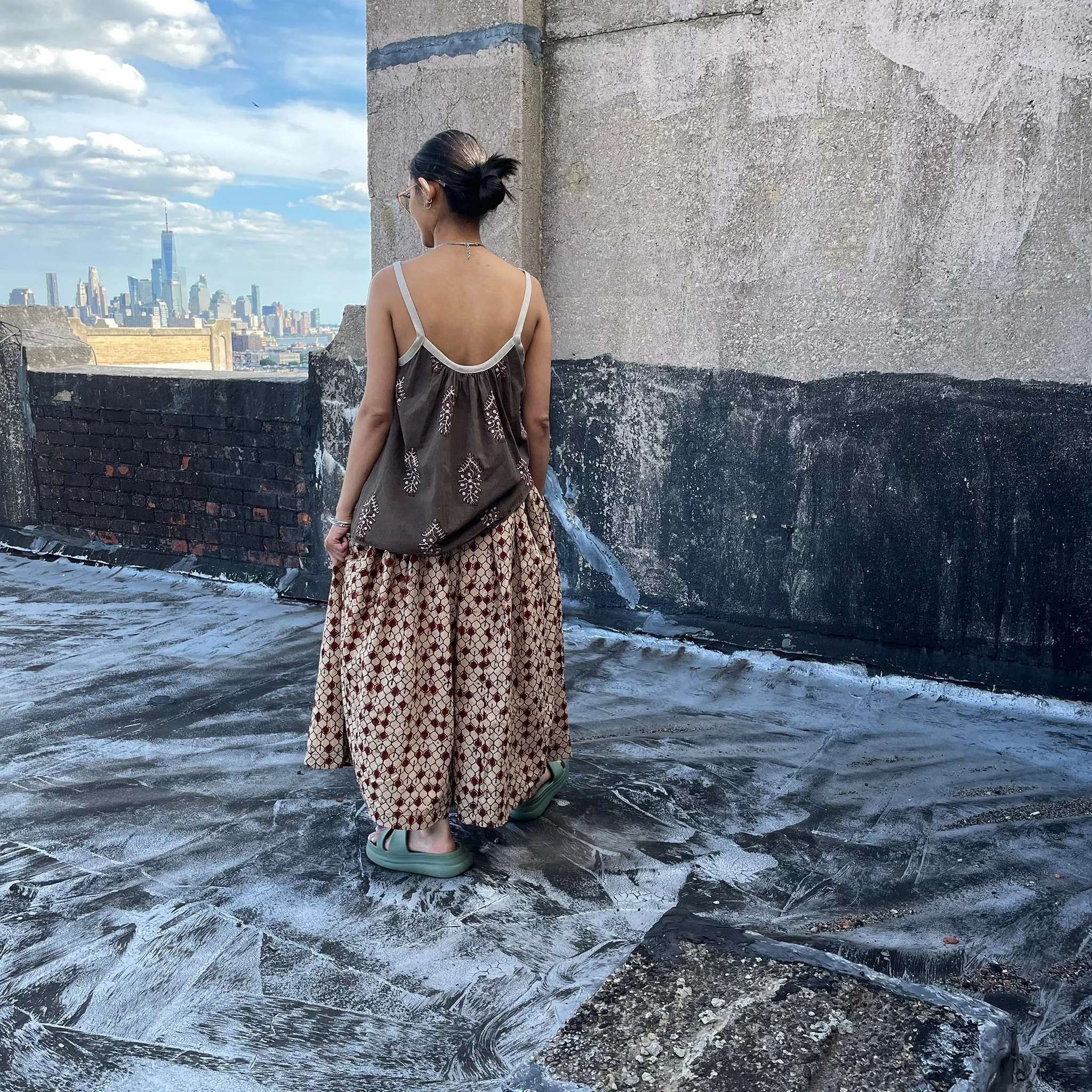 Brigade Skirt Maxi - Khaki Block Print