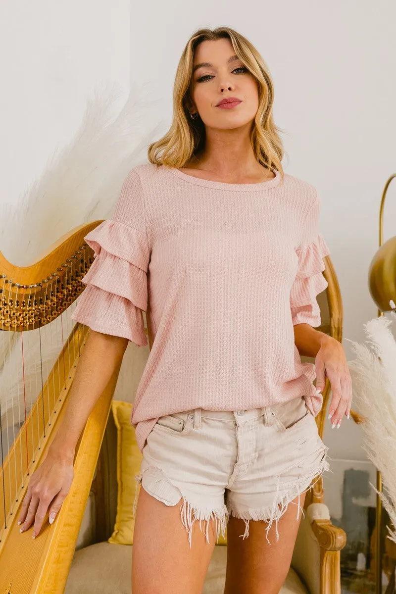 BT1775-09 | WAFFLE KNIT WITH THREE LAYER RUFFLED SLEEVE TOP