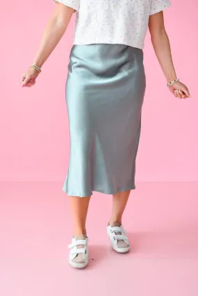 Catherine Satin Midi Skirt in Sage Green