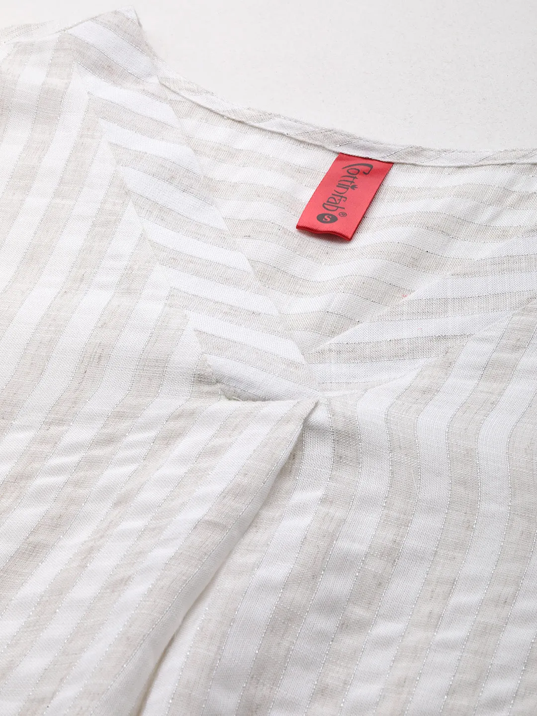 Cottinfab Women White Striped Cotton Top