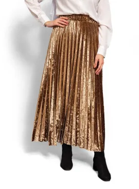 Dark-Mocha Pleated Velvet Skirt