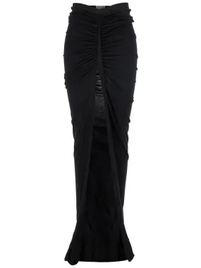 'Edfu' Black Long Skirt With Drapes And Front Slit In Tech Fabric Woman