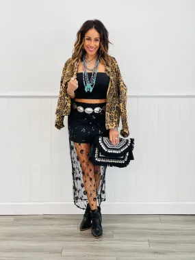 Floral Sequin Lace Overlay Midi Skirt (Reg.)
