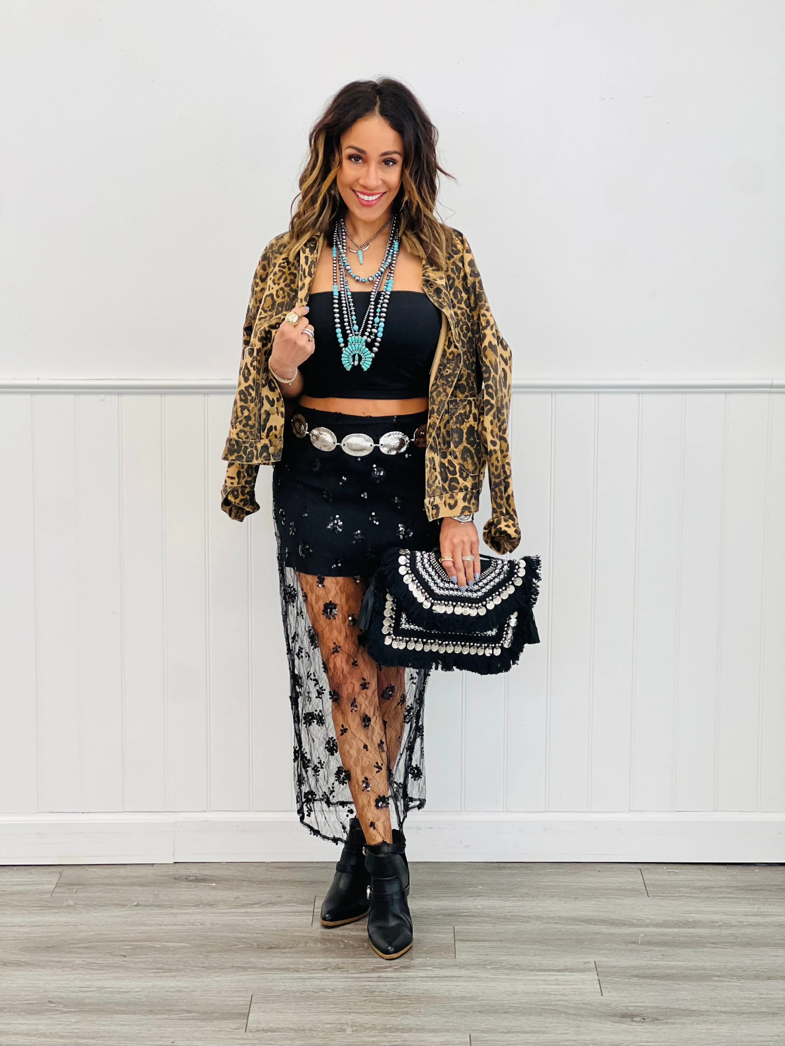Floral Sequin Lace Overlay Midi Skirt (Reg.)