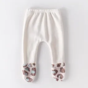 Fluffy Leopard Print Tights - Ivory