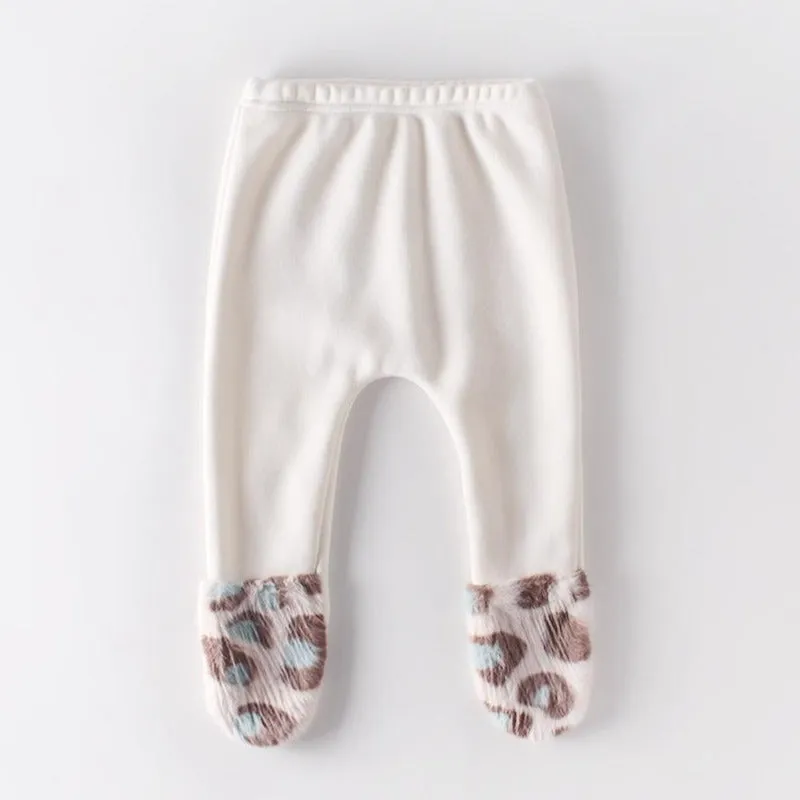 Fluffy Leopard Print Tights - Ivory